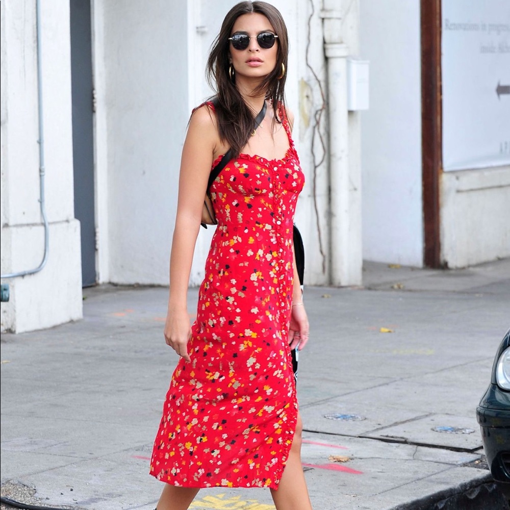 Reformation Par Red Floral Slip Dress